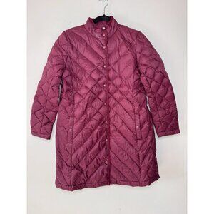 J. Jill Down Quilted Down Long Line Side Snap Puffer Coat Jacket Maroon Red PS